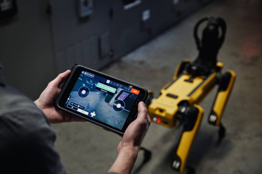 An operator sets up an autonomous inspection mission from the Spot tablet